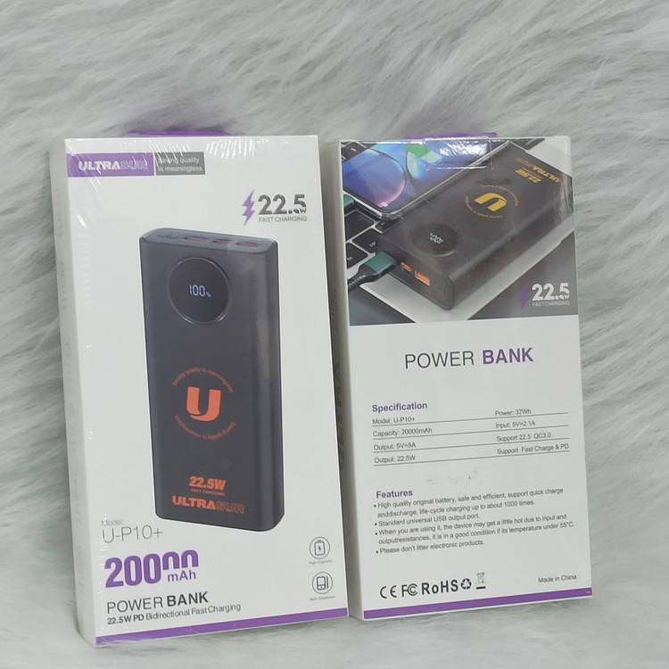 پاوربانک اولتراسور مدل U-P10 ظرفیت ۲۰۰۰۰ میلیآمپر ساعت فست شارژ ۲۲.۵ وات