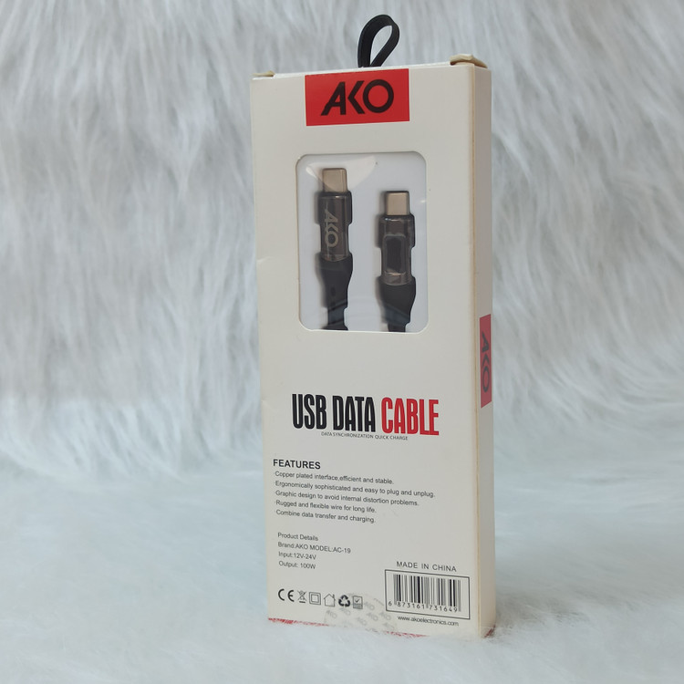 کابل تایپ سی به تایپ سی آکو AKO مدل AC_19 فست شارژ پرقدرت مناسب گوشی